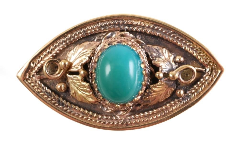 Appraisal: Classic Black Hills turquoise cabochon brooch set in K yellow