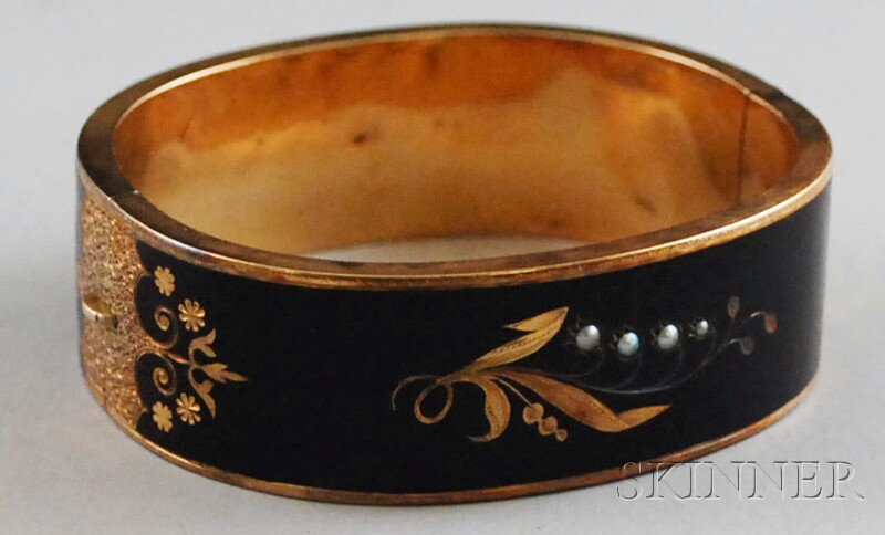 Appraisal: Victorian kt Gold and Enamel Bangle Bracelet the black enamel