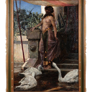 Appraisal: Glen Sheffer American - Orientalist Nude with Swans oil on