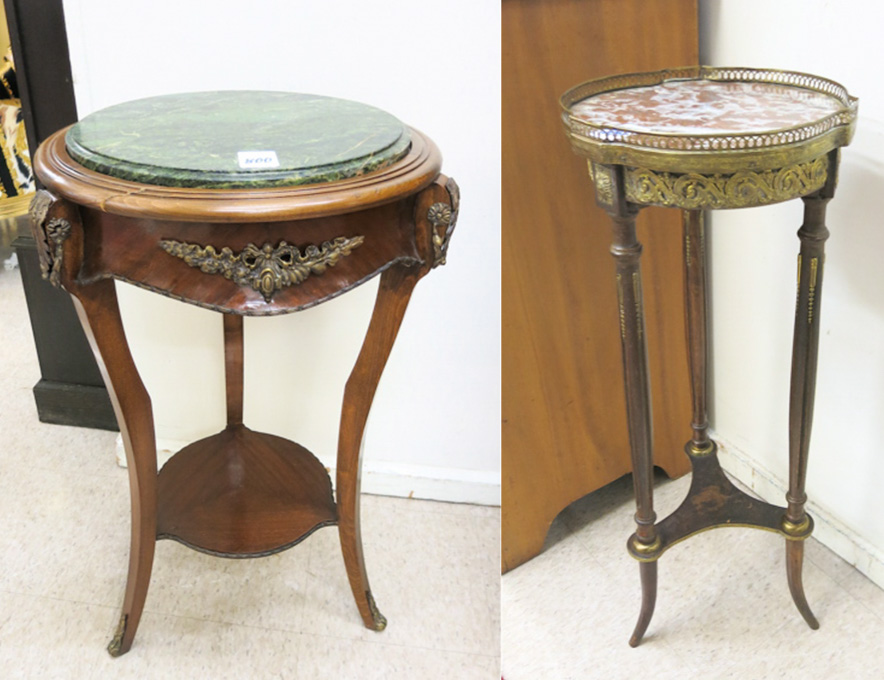 Appraisal: TWO LOUIS XVI STYLE TRIPOD TABLES jardiniere table with round