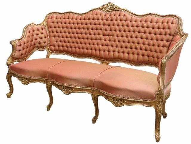 Appraisal: Louis XV style giltwood three-seat sofa early th c foliate