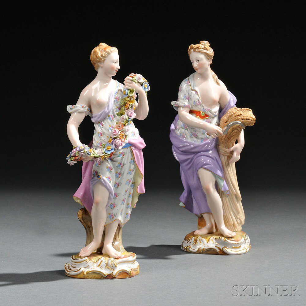 Appraisal: Two Meissen Porcelain Figures Personifying Seasons Saxony late th century