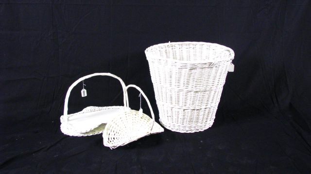 Appraisal: Three Pieces of White Painted Wicker including hamper broken handle