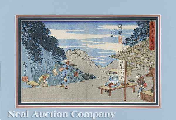 Appraisal: Hiroshige Japanese - five hand-colored woodblock prints from the series