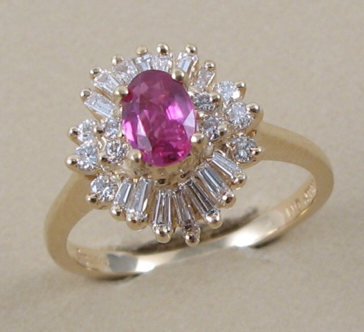 Appraisal: PINK TOURMALINE AND DIAMOND RING k yellow gold set with