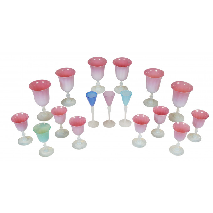 Appraisal: Seventeen Piece Set of Opaline Art Glass Stemware th c