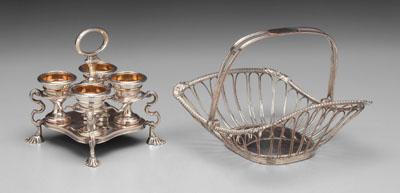 Appraisal: Old Sheffield plate egg cruet basket rounded rectangular wirework basket