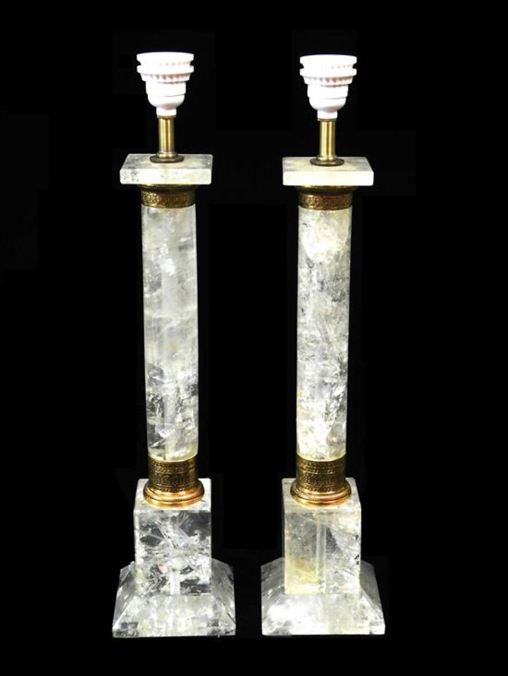 Appraisal: Pair of Neo Classical style Brazilian rock crystal lamps cylindrical