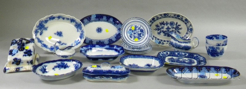 Appraisal: Eighteen Pieces of Assorted Flow Blue Ceramic Tableware including serving