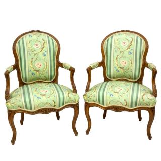 Appraisal: Pair of Late th Century Louis XV Carved Beechwood Upholstered