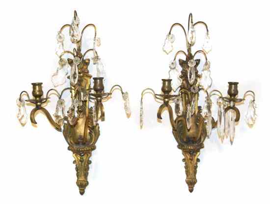 Appraisal: Two Gilt Metal Two-Light Sconces with a vasiform back hung