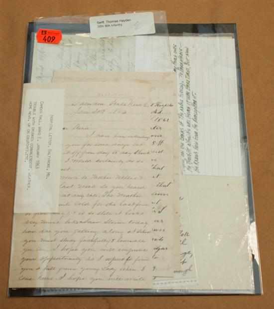 Appraisal: Civil War Ephemera Five soldier's letters including two from Baltimore