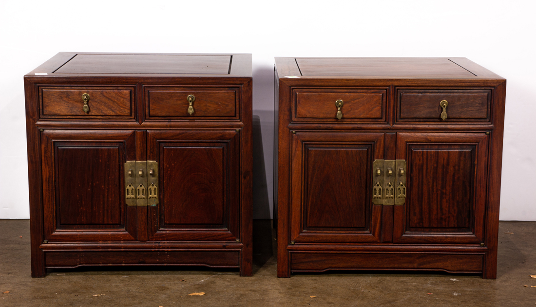 Appraisal: PAIR OF HARDWOOD LOW CABINETS Pair of hardwood low cabinets