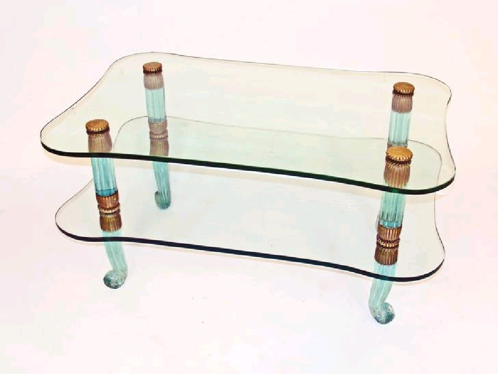 Appraisal: ARCHIMEDE SEGUSO A 'S TWO TIER GLASS TOP TABLE the