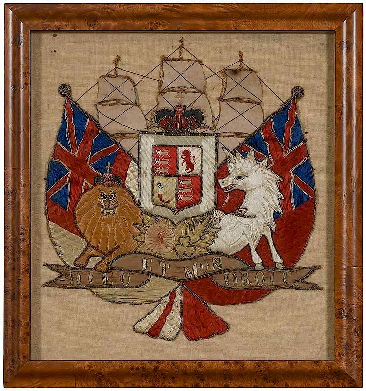 Appraisal: Nautical Embroidery United Kingdom Coat of Arm probably Japanese for