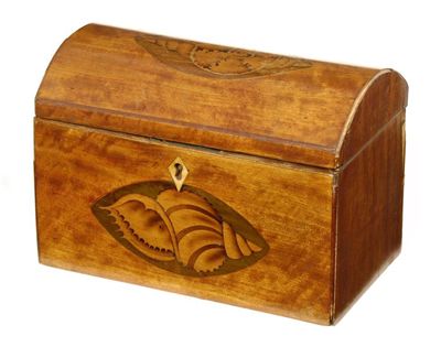 Appraisal: An early th satinwood domed top tea caddy with marquetry