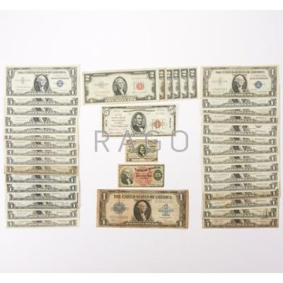 Appraisal: U S CURRENCY Forty one including F- silver cert FR