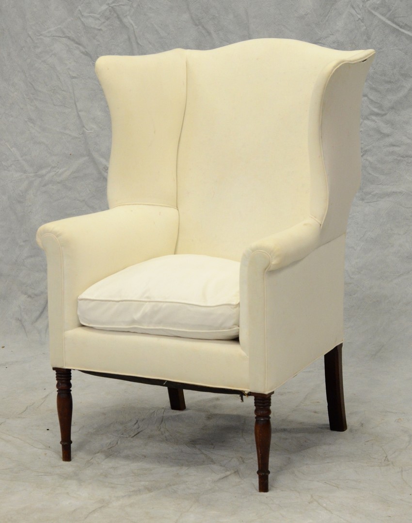 Appraisal: Sheraton wing chair with turned front leg chamfered rear legs