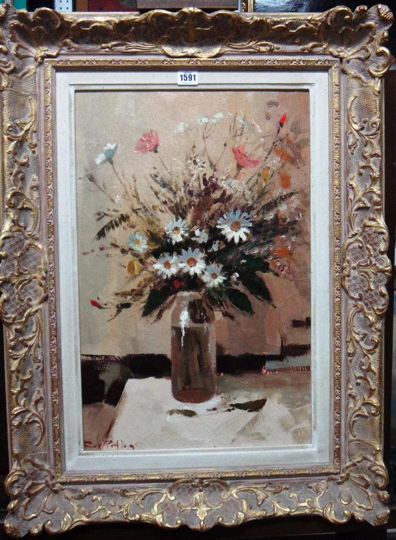 Appraisal: Roy Petley b Still life of flowers in a vase