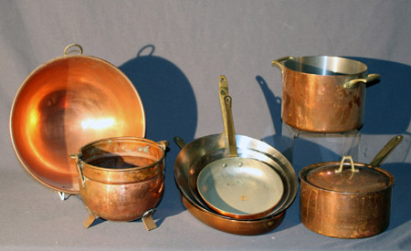 Appraisal: Group of Eight Copper Sauce Pans Skillets and a Bowl