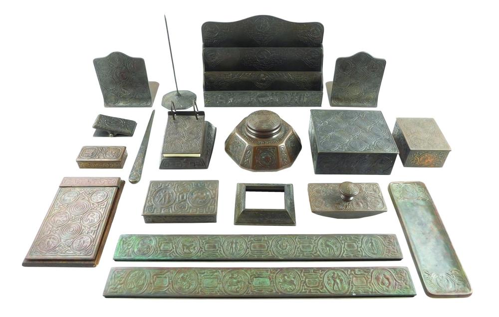 Appraisal: Tiffany Studios bronze Zodiac desk set seventeen pieces pieces include