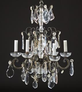 Appraisal: French Gilt Bronze Six Light Chandelier early t French Gilt