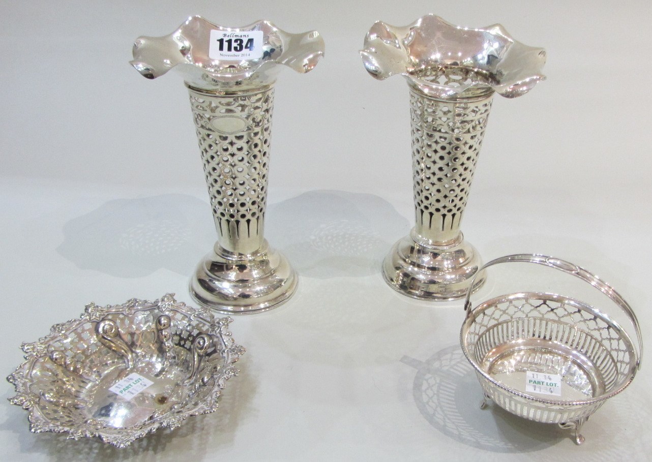 Appraisal: Silver comprising a pair of trumpet shaped vases each with