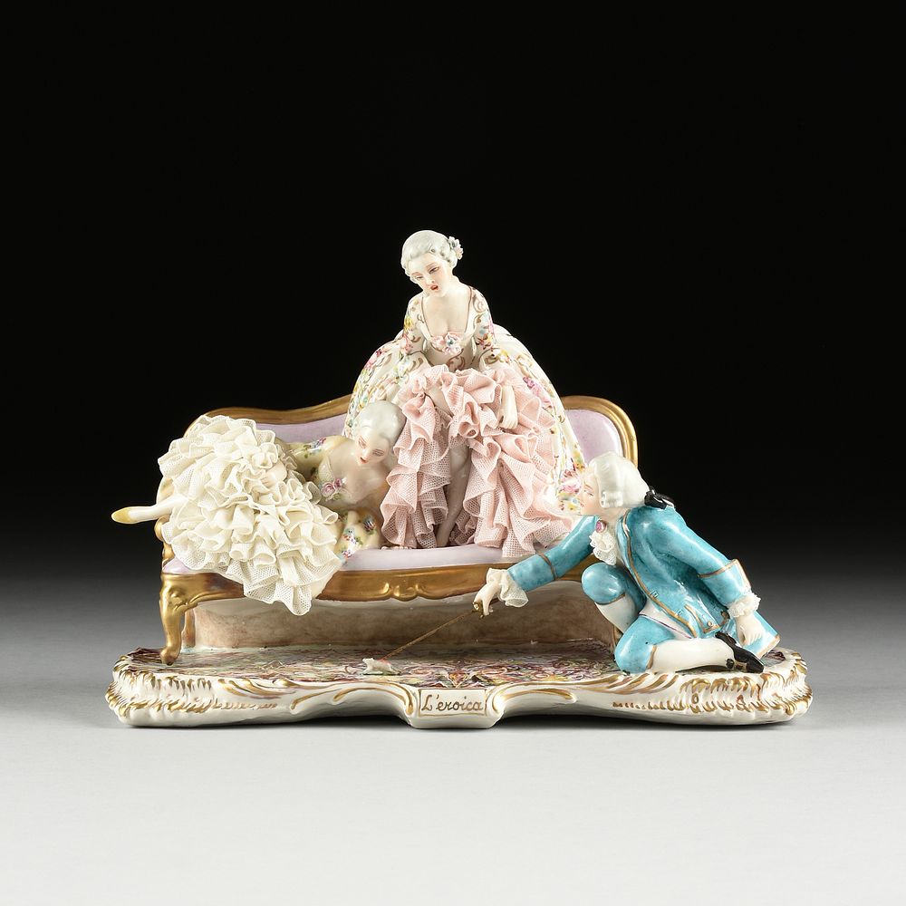 Appraisal: AN ITALIAN PORCELAIN LACE FIGURAL GROUP L'Eroica LUIGI FABRIS EARLY