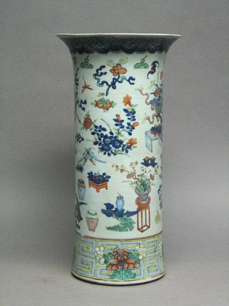 Appraisal: An underglaze blue and polychrome enamel porcelain sleeve vase late