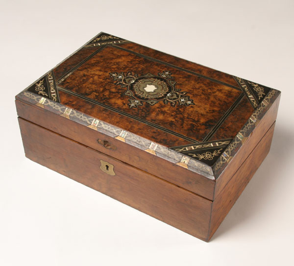 Appraisal: Inlaid lap desk mother of pearl and metal edged marquetry