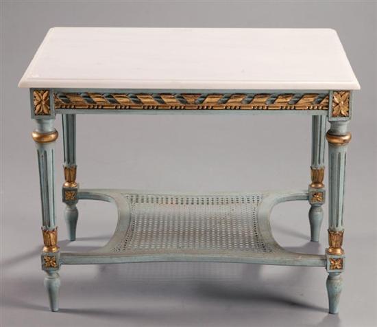 Appraisal: DECORATED SIDE TABLE Possibly Italian th century wood marble and