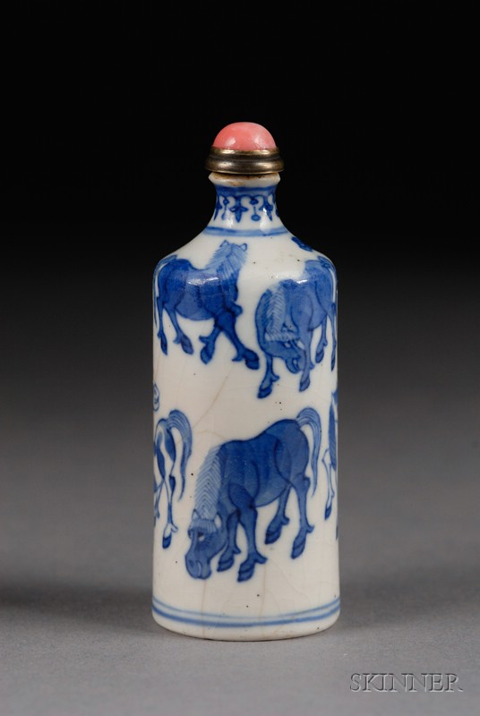 Appraisal: Soft Paste Porcelain Snuff Bottle China th century underglaze blue