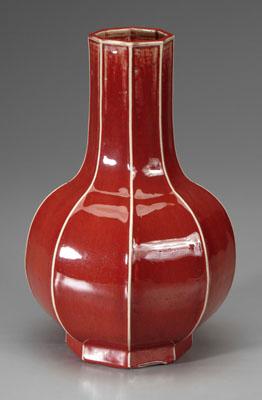 Appraisal: Chinese cooper-red vase octagonal bottle vase even rich strawberry glaze