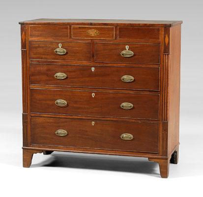 Appraisal: British inlaid mahogany chest six drawers pine secondary top central