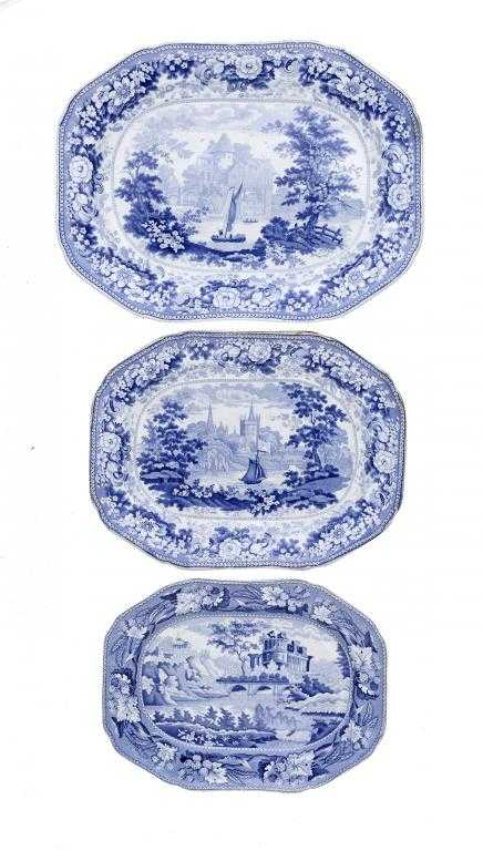 Appraisal: THREE MINTON BLUE PRINTED SEMI OPAQUE AND IMPROVED STONE CHINA