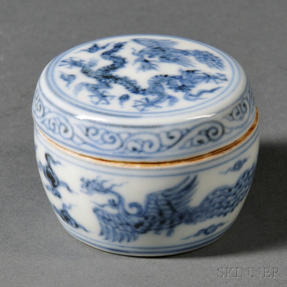 Appraisal: Blue and White Lidded Box China th century depicting a