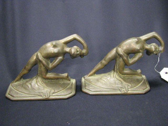 Appraisal: Pair of Bronzed Nude Lady Bookends Art Deco era