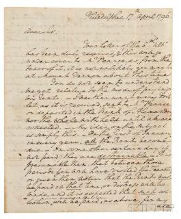 Appraisal: Washington George - Autograph Letter Signed Philadelphia April Laid paper