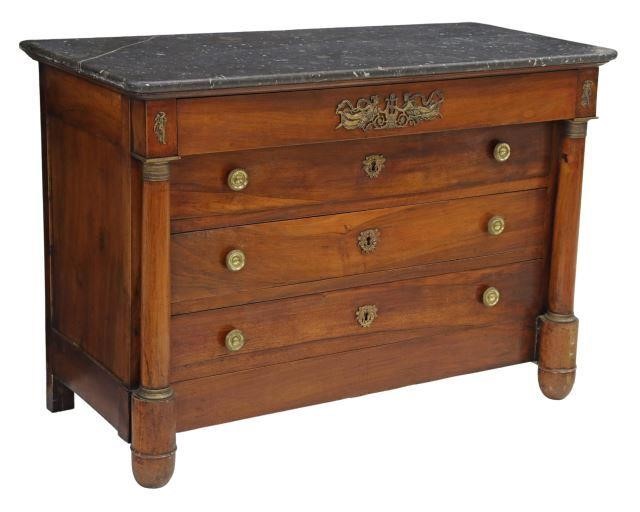 Appraisal: French Empire style marble-top walnut commode th c projecting frieze