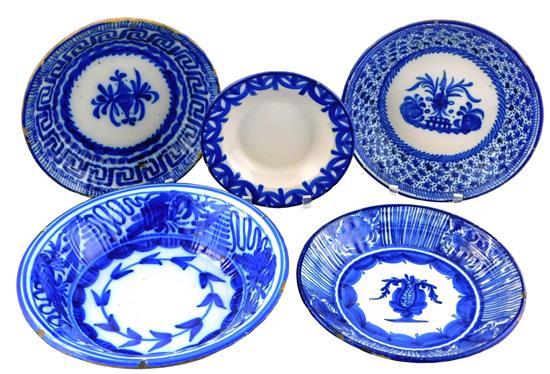 Appraisal: Five Spanish blue and white dishes th th C some