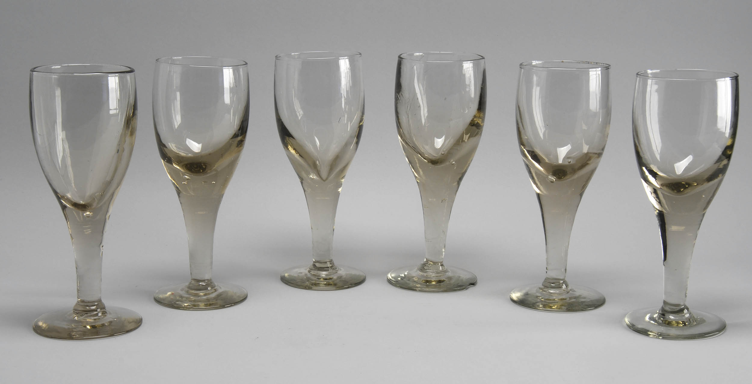 Appraisal: SIX LEADED GLASS GOBLETS Heights ConditionOne bubble popped with rough