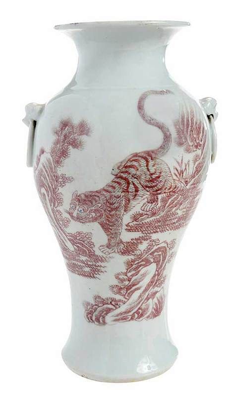 Appraisal: Chinese Porcelain Red Tiger Vase probably late Qing dynasty baluster