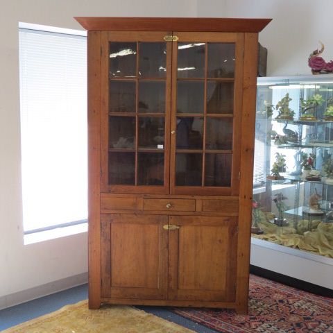 Appraisal: Period Cherry Corner Cabinet panes lower drawer doors