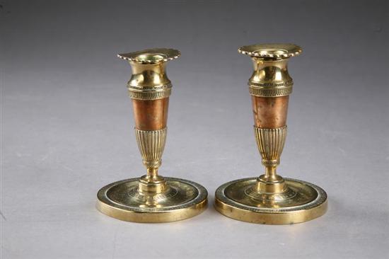 Appraisal: PAIR OF BRASS CANDLESTICKS Probably France mid-late th century Egg