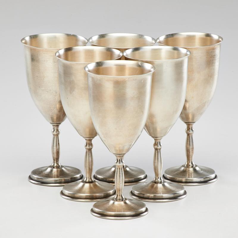 Appraisal: JUVENTO LOPEZ REYES STERLING GOBLETS Six mid th c marked