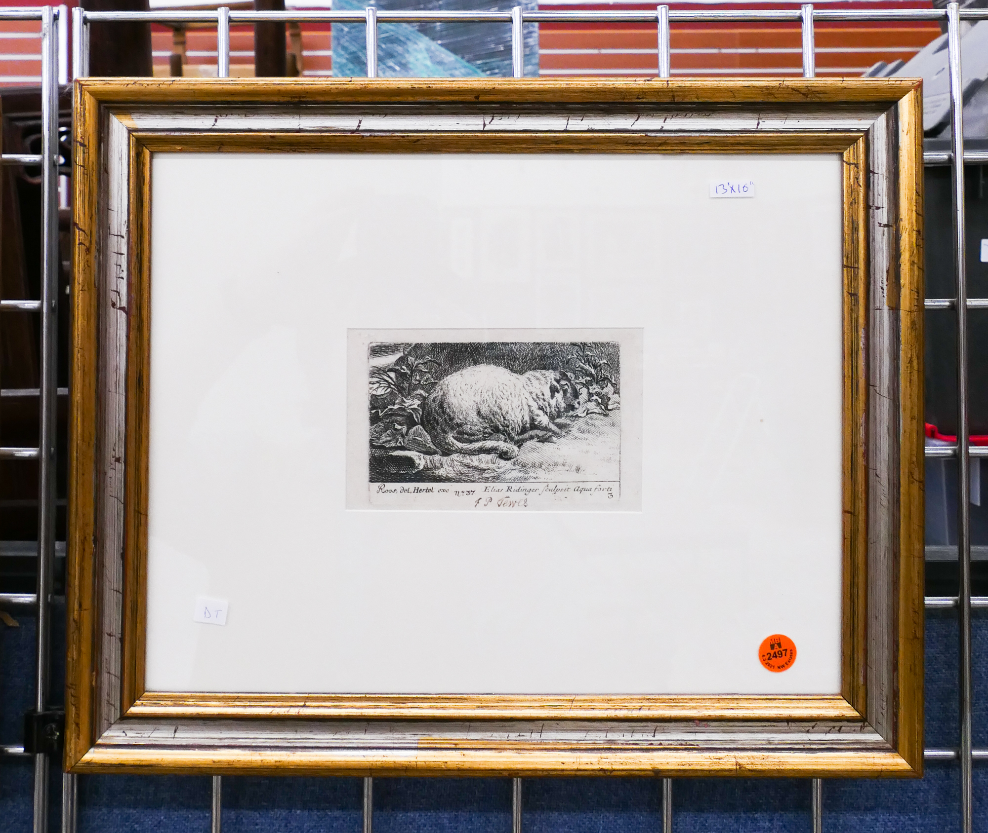 Appraisal: Hertel th Century Sheep Engraving Framed- x ''