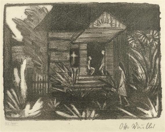 Appraisal: MUELLER OTTO Liebau - Breslau Russian house with sunflowers Lithograph