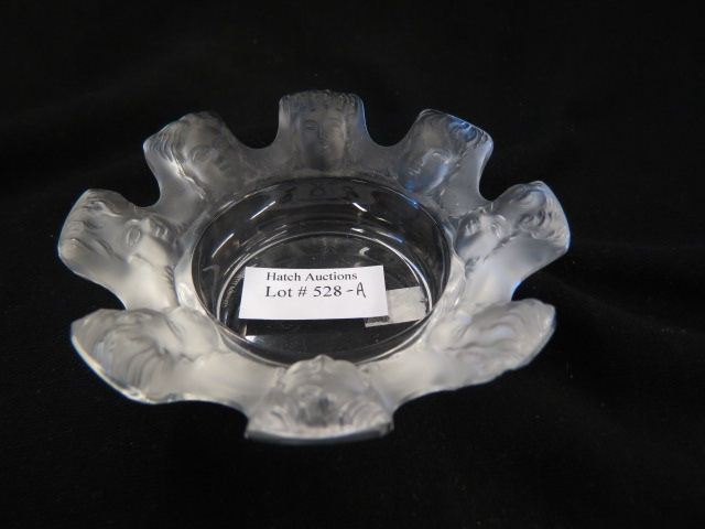 Appraisal: Lalique Crystal Dish frosted cherub head border diameter signed excellent