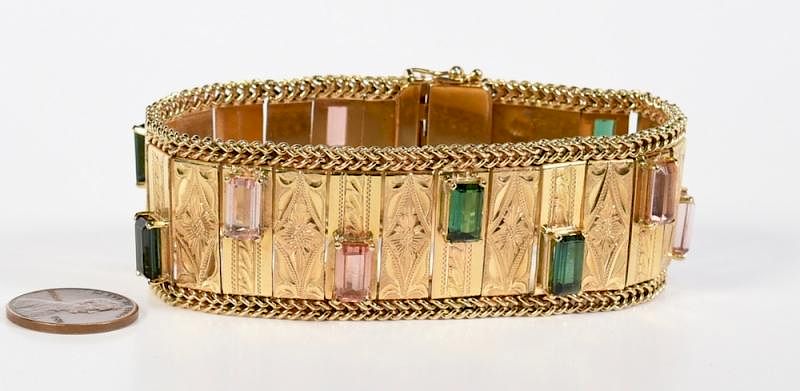 Appraisal: K Vintage Tourmaline Bracelet grams K yellow gold vintage link