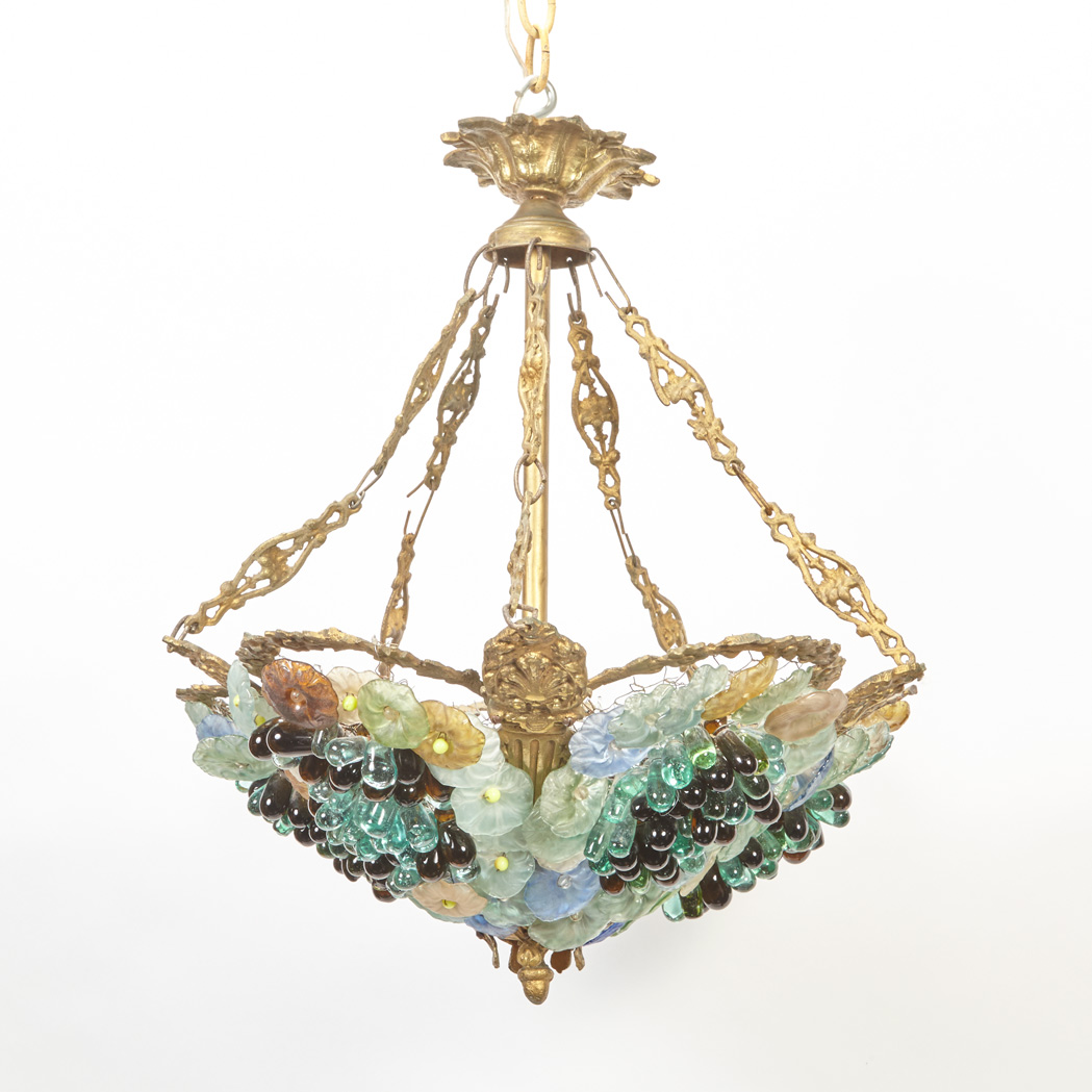 Appraisal: Art Deco Style Gilt-Metal Molded and Beaded Glass Four-Light Chandelier